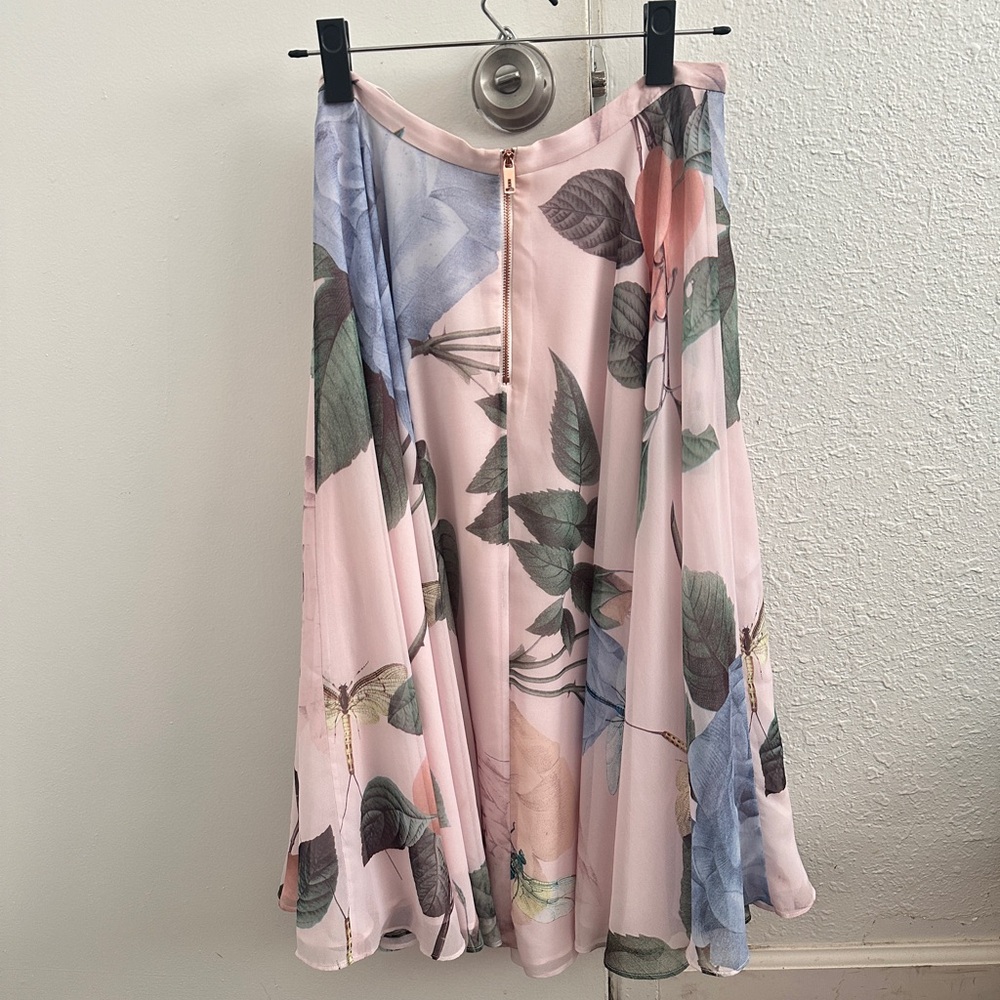 Ted Baker Pink Floral Circle Skirt with Blue Blooms - Picture 3 of 5